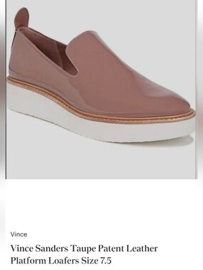 Vince Sanders Taupe Patent Leather Platform Loafers Size 7.5